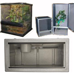 We stock a wide variety of reptile cages including screen, custom wood vivariums with stands, natural glass terrariums, tortoise houses, glass reptile terrariums and many more!